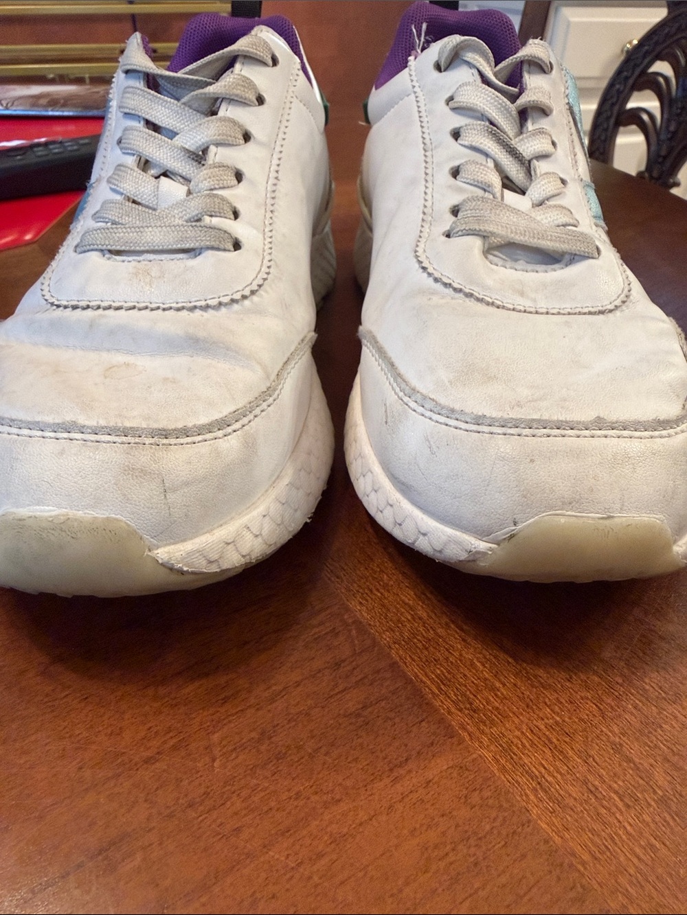John Richmond White/Celeste/Purple/Green Color Block Leather Sneaker Size 38 - Picture 6 of 9